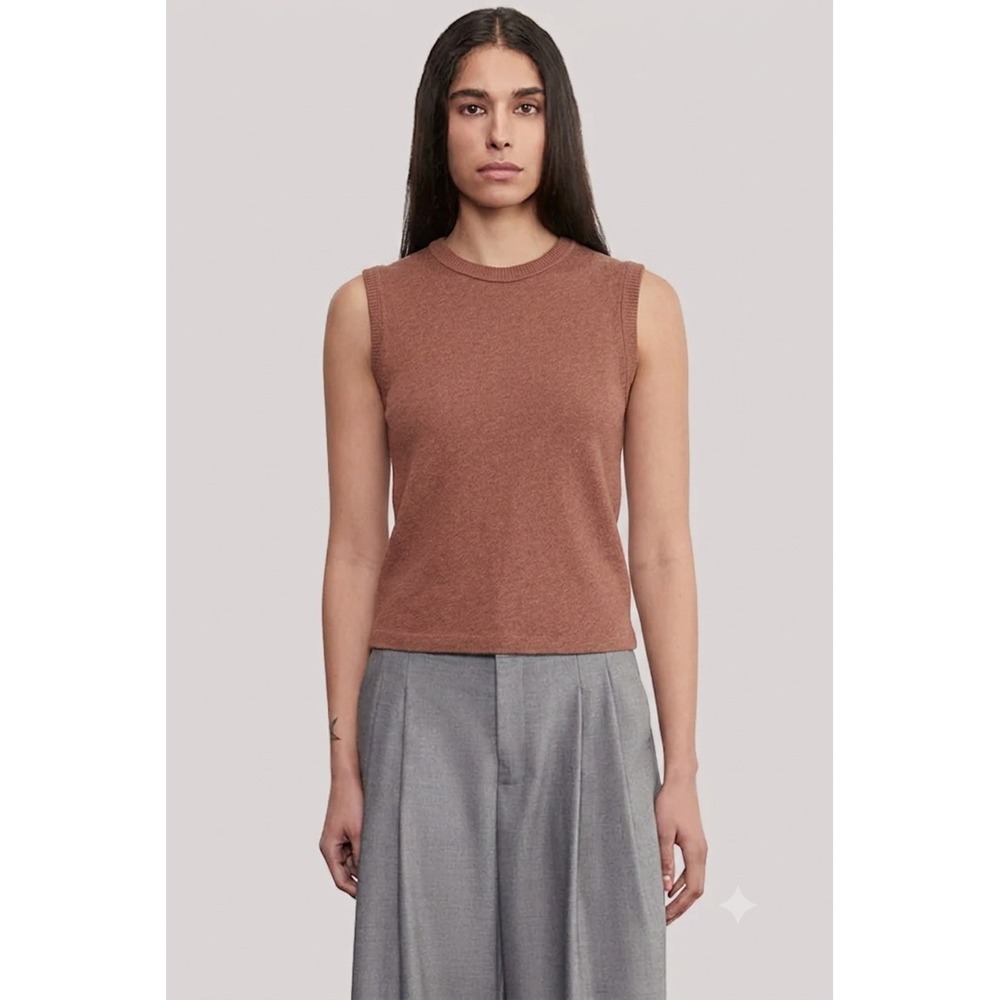 ENZA COSTA Cashmere New Classic Sleeveless Crew Top Medium Sepia Brown Tank Tee